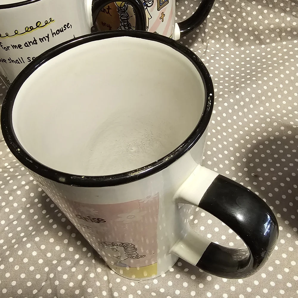 Pink Cartoon Scripture Ceramic Coffee Mug with Black Handle Set Of 4